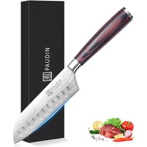 Paudin Santokumesser Universal Classic N16, 13 cm Edelstahlklinge mit Kullenschliff, Pakkaholzgriff