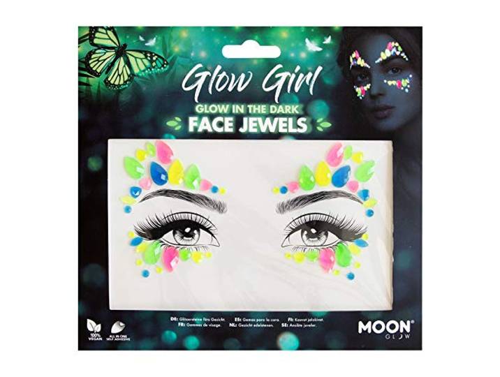 Glow in the Dark Face Jewels van Moon Glow - Festival Face Body Gems, Crystal Make Up Eye Glitter Stickers, Tijdelijke Tattoo Juwelen (Glow Girl)