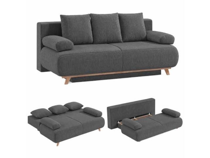 HOMCOM Schlafsofa 188x140cm 3-Sitzer Sofa mit Bettfunktion, Grau Schlafcouch mit 5 Kissen, Cord-Optik, Stauraum, Hergestellt in der EU, für Wohnzimmer