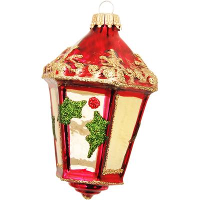 Christbaumschmuck KREBS GLAS LAUSCHA "Sternsinger Laterne", rot, B:6cm H:9cm T:6cm Ø:9cm, Glas, Weihnachtsbaumschmuck, Glas, 2 Stück