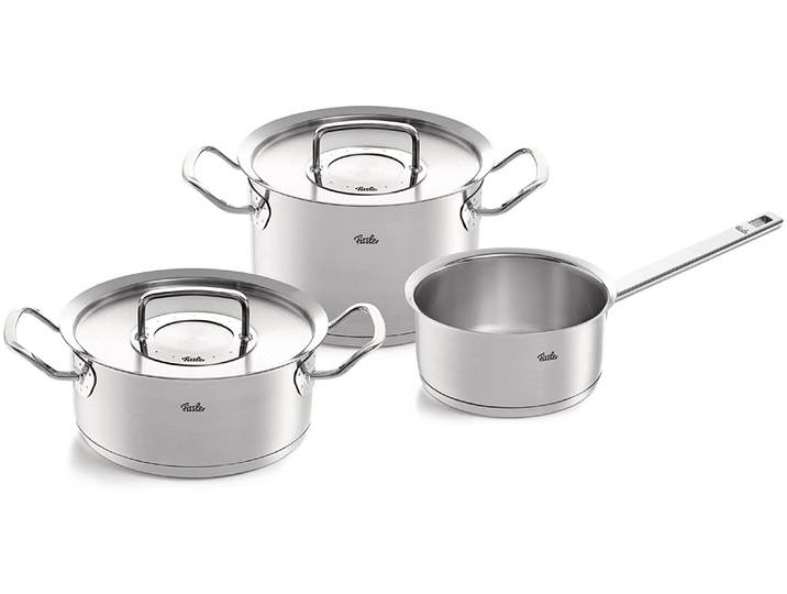 Topf-Set FISSLER ORIGINAL-PROFI COLLECTION Edelstahl-Topfset , silber (silberfarben), Töpfe, mit breitem Schüttrand, Kaltmetallgriffen. Made in Germany