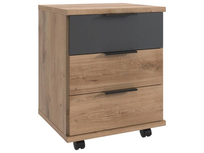 Boxxx Rollcontainer, Graphitfarben, Plankeneiche, Holzwerkstoff, 3 Schublade(n) Schubladen, 46x58x40 cm, Büromöbel, Container, Rollcontainer