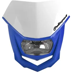 Polisport, Motorrad Zubehör, Polisport-Werbungs-Frontscheinwerfer Halo-Modell (Halogenlampe) Farbe Weiss/Blau