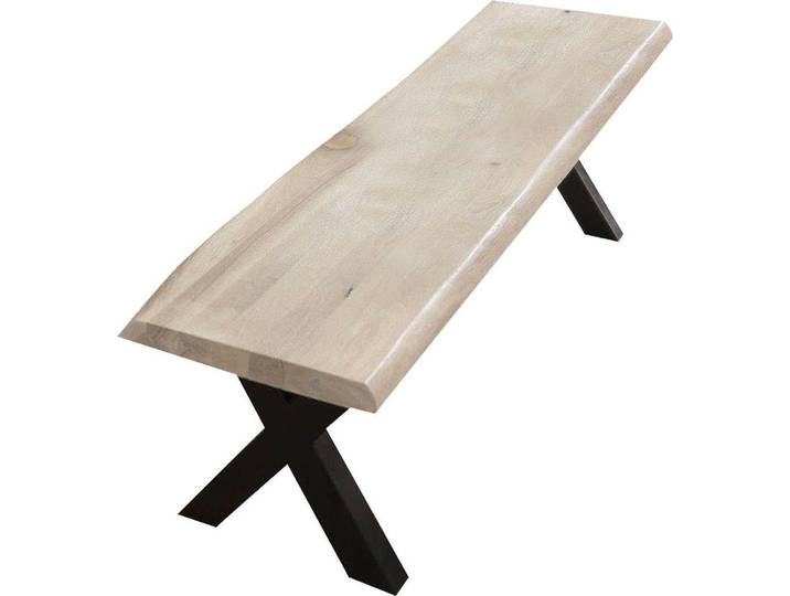Bank HOME AFFAIRE Tristan , weiss (weiß wash, schwarz), B:180cm H:45cm T:38cm, Sitzbänke, Bank, aus Massivholz Eiche