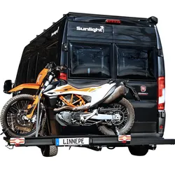 Linnepe SlidePort Lastenträger für Fiat Ducato ab 07/2006  für 1 Roller oder 1 Motorrad langer Black Edition Überhang 1380 mm
