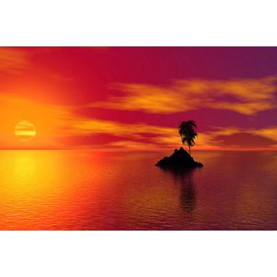 Fototapete PAPERMOON "Insel im Sonnenuntergang", bunt, B:5m L:2,8m, Vlies, Tapeten