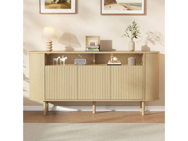 Buffet moderne - Buffet bas 3 portes 2 niches ouvertes - Buffet en bois - 160x40x78 5cm - Meuble de rangement - Bois Naturel