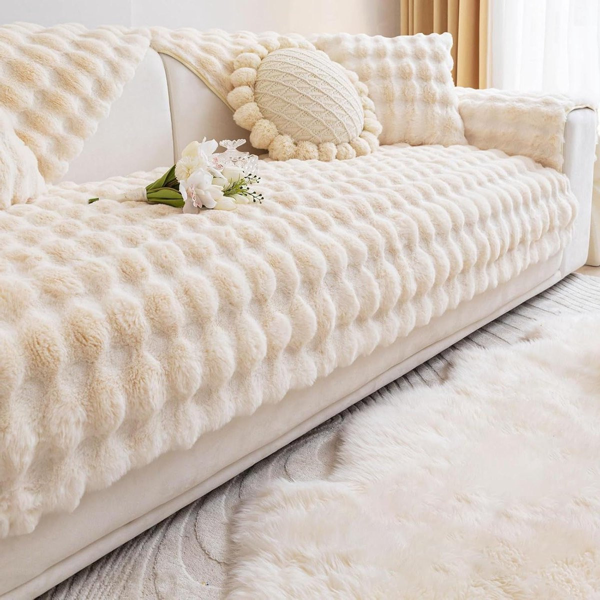 Beige bankovertrek met antisliponderlaag voor het beschermen van je sofa, 90 x 120 cm