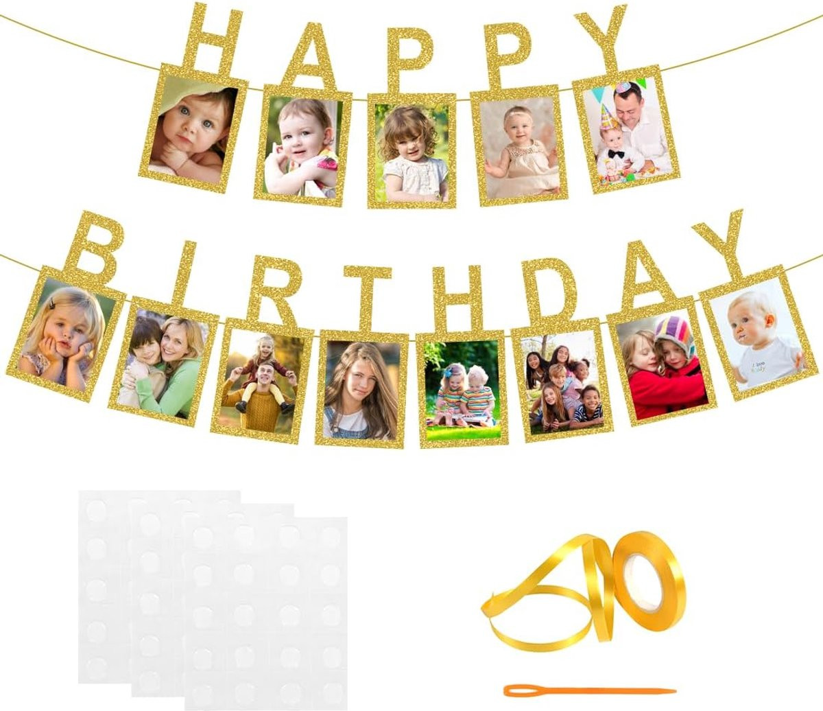 SnelShoppen Photo Garland Happy Birthday Banner - 13 stuks hangende foto wanddecoratie voor 4x6 inch foto's