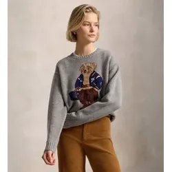 Polo Ralph Lauren für Damen. 211B17771002 Wollpullover mit Kaschmir und Polo Bear in Grau (XL), Lässig, Wolle, Langarm