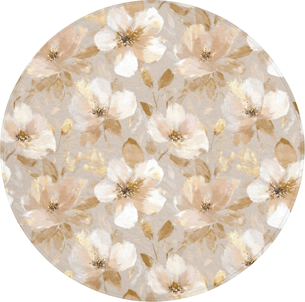 OnlyWow Badmat rond met bloemenmotief - Antislip - Goud