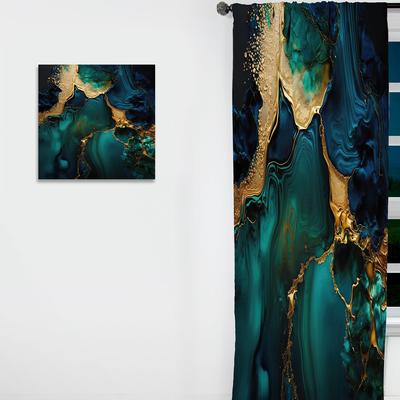 DESIGN ART "Designart ""Abstract Geode Marble Green And Gold"" Abstract Marble Curtain - Blackout Marble Curtain - 1 Panel"