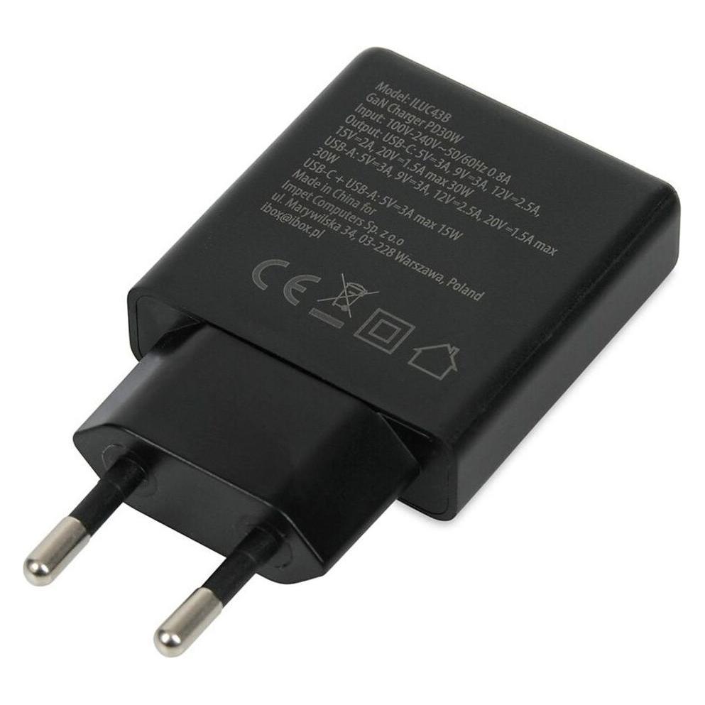 iBox C-43 Slim GaN PD30W Netzladegerät schwarz (30 W, 2 Ports) (ILUC43B)
