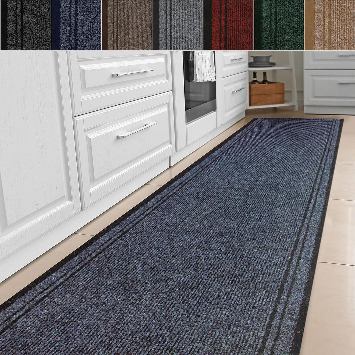 Blauwe Keuken Runner en Gangmat met Antislip Onderkant - 400 x 66 cm