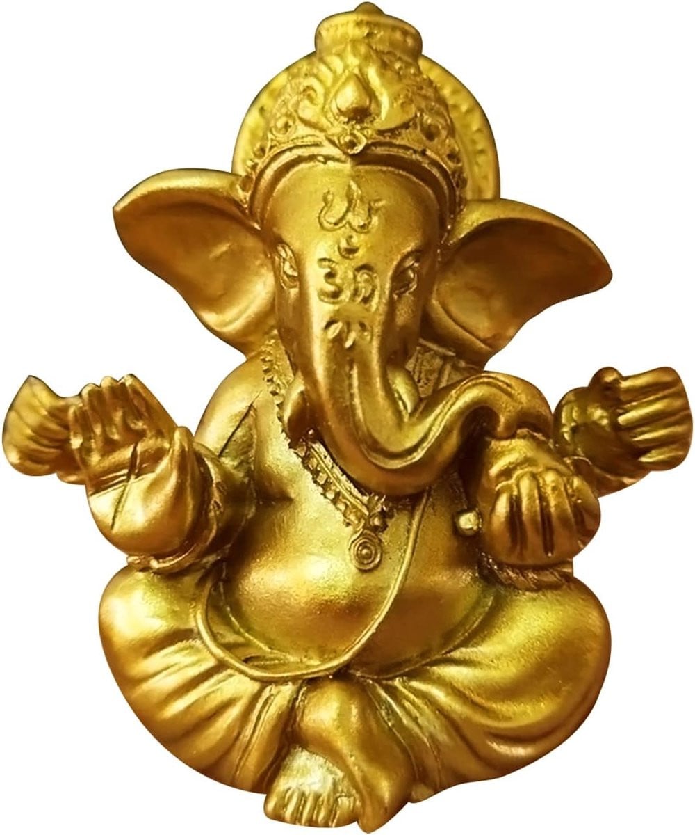 Hindoestaanse Gold Ganesha Standbeelden - Mini Olifant God Sculptuur voor Thuis en Kantoor
