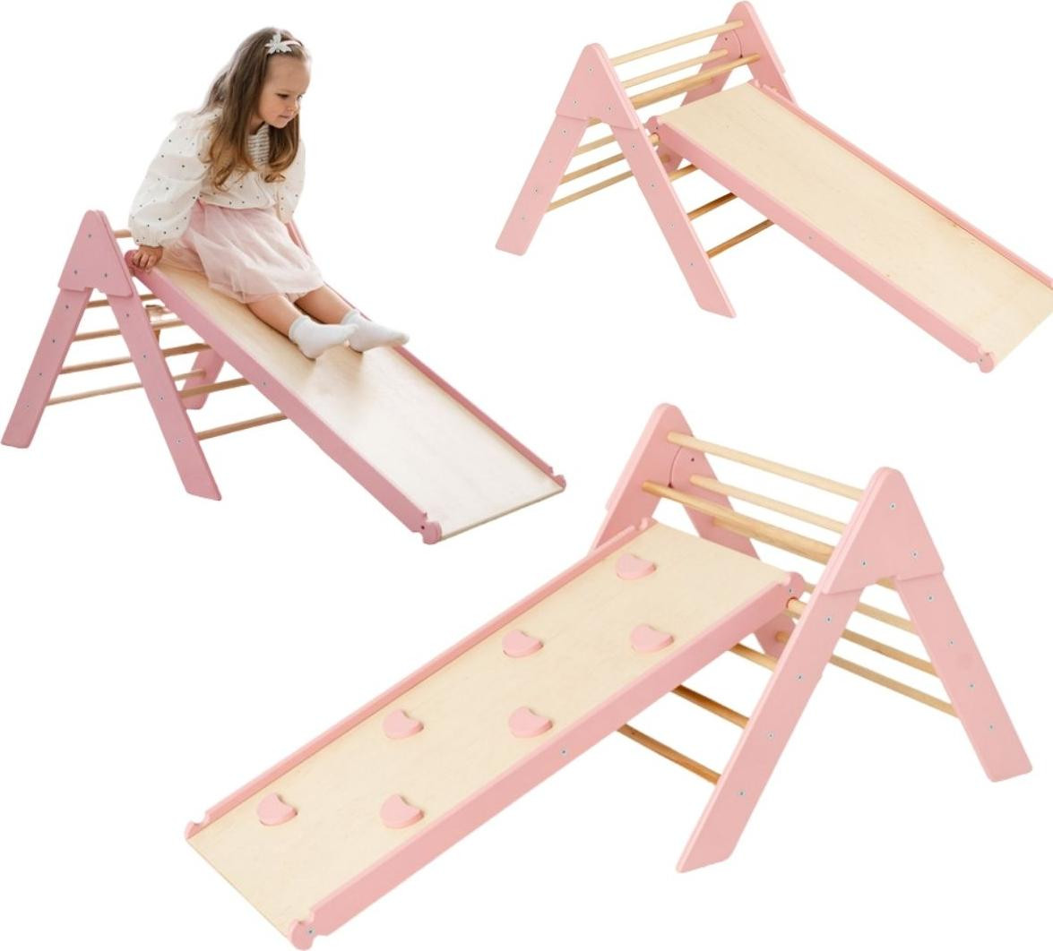 Monkey-Gym Klimdriehoek houten klimrek voor kinderen - Roze