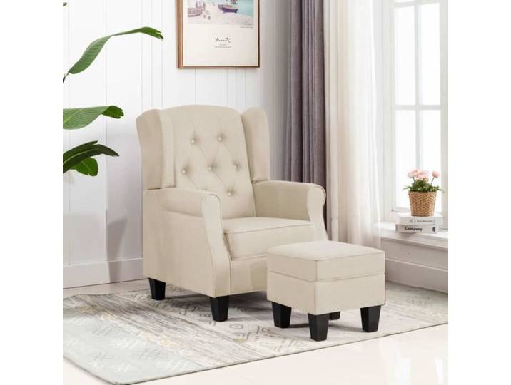 Fauteuil - Crème - Tissu - 1 place - Avec repose-pied - Design contemporain