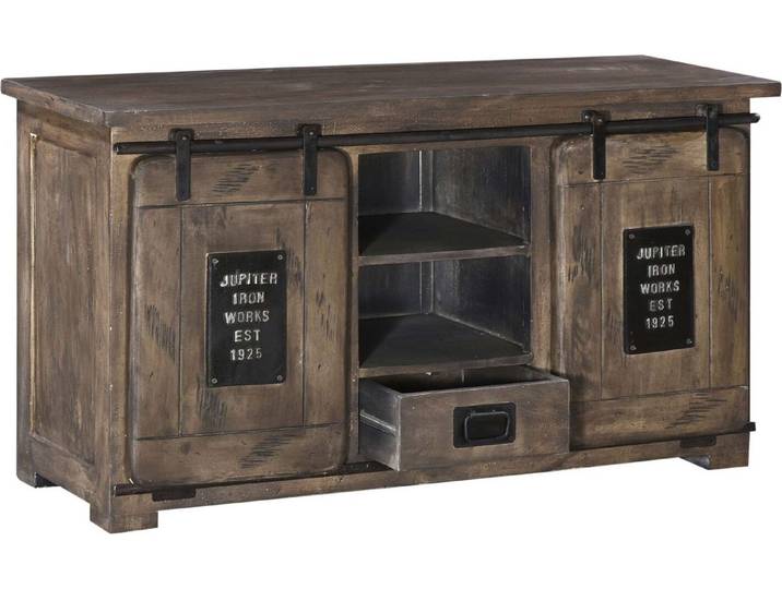 MASSIVMOEBEL24 Buffet 128x45 Manguier laqué Gris RAILWAY #202