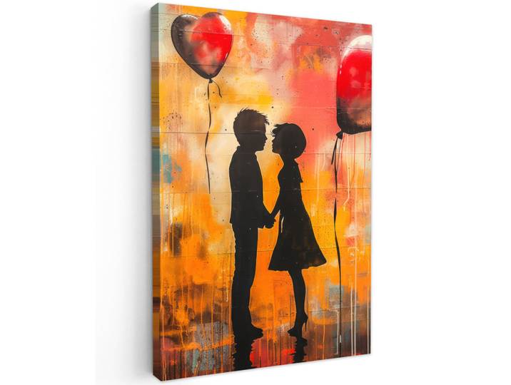 MuchoWow Leinwandbild - Straßenkunst - Liebe - Graffiti - Kunst - Banksy - 80x120 - Wanddeko, Orange, Textil, Kiefer, Abstrakt, Rechteckig, 80x120 cm, gerahmt, Bilder & Rahmen, Bilder, Wandbilder