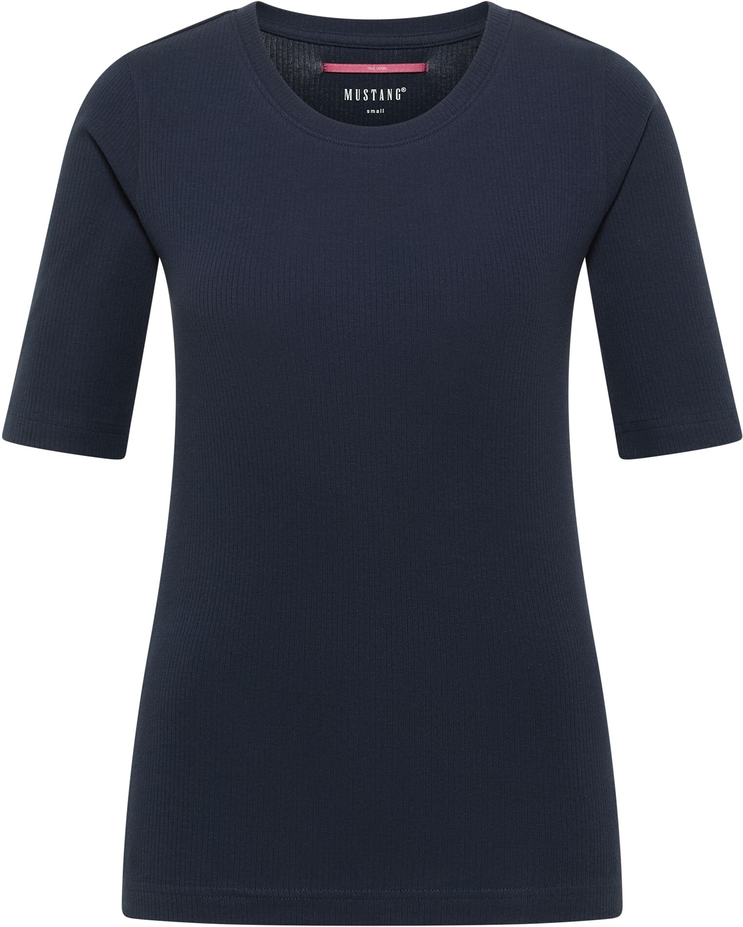3/4-Arm-Shirt MUSTANG "Damen Style Avery", Damen, Gr. M, blau (dunkelblau), Strick, 95% Baumwolle, 5% Elasthan, Rundhals, Shirts 3/4-Arm-Shirt dunkelblau M