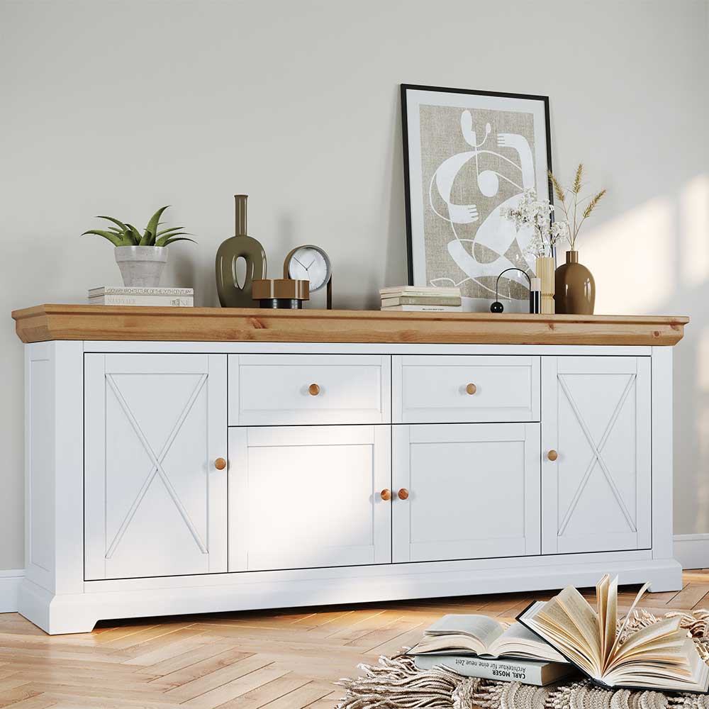 Pharao24.de Großes Esszimmersideboard im Landhausstil Kiefer Massivholz