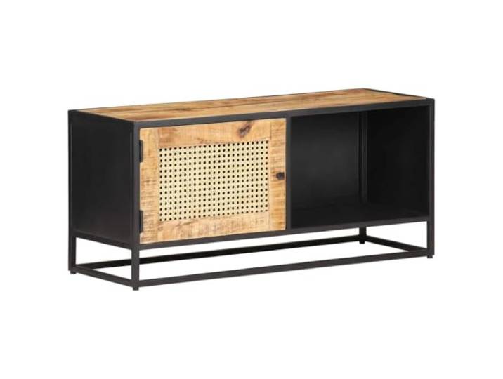 Kaorsrow TV-Schrank 90x30x40 cm Mangoholz Lowboard Wiener Geflecht Rustikales Lowboard aus Naturgeflecht und Metall für Wohnzimmer oder Flur. Spendet Ordnung mit natürlichem Charme.