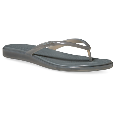 Zehentrenner CROCS "Miami Jelly Round Toe Flip", Damen, Gr. 39, Croslite™, grau (carbon jelly), Schuhe Zehentrenner, Sommerschuh, Urlaubsschuh, Strandschuh mit Zehensteg