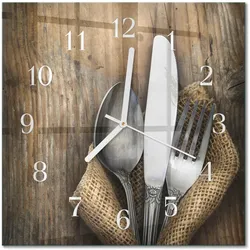 WANDUHR aus Glas 30x30 cm - Besteck