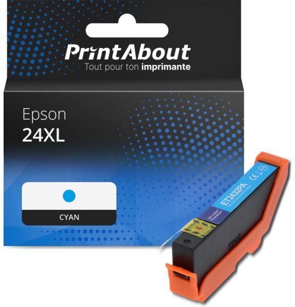 PrintAbout Cartouche compatible Epson 24XL (C13T24324012) - Cyan - Grande capacité Cyan
