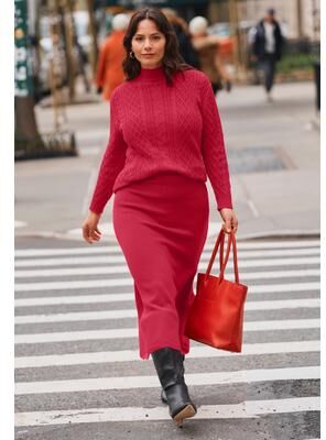 Plus Size Women's Mock Neck Cable Sweater by Avenue in Vibrant Red (Size 26/28)