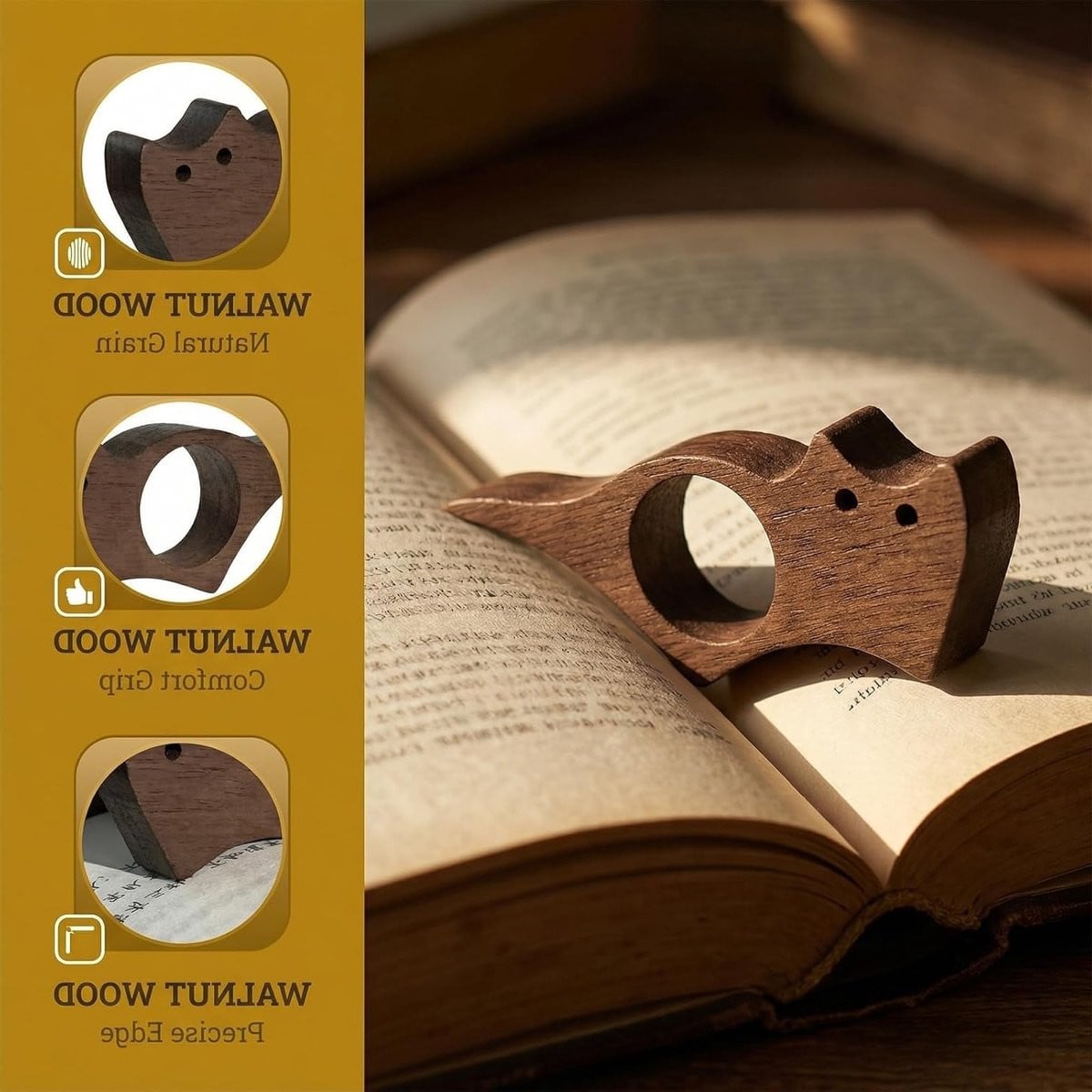 Houten boekensteun met kattenpatroon voor boekenliefhebbers