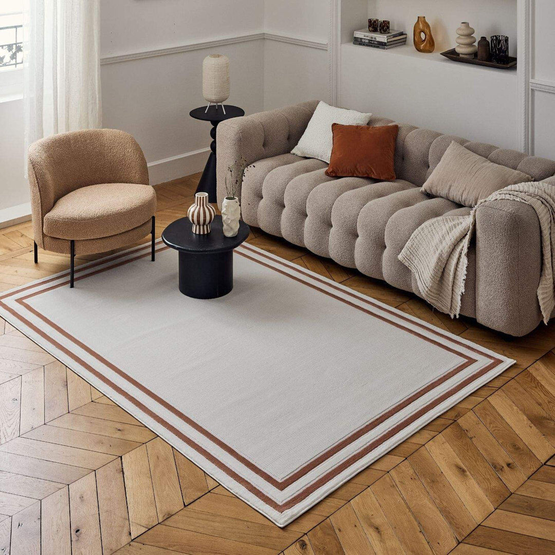 THE RUGS Carmel Modern Bordered Cream/Terra Area Rug Cream/Orange Rectangle 120 x 170 cm