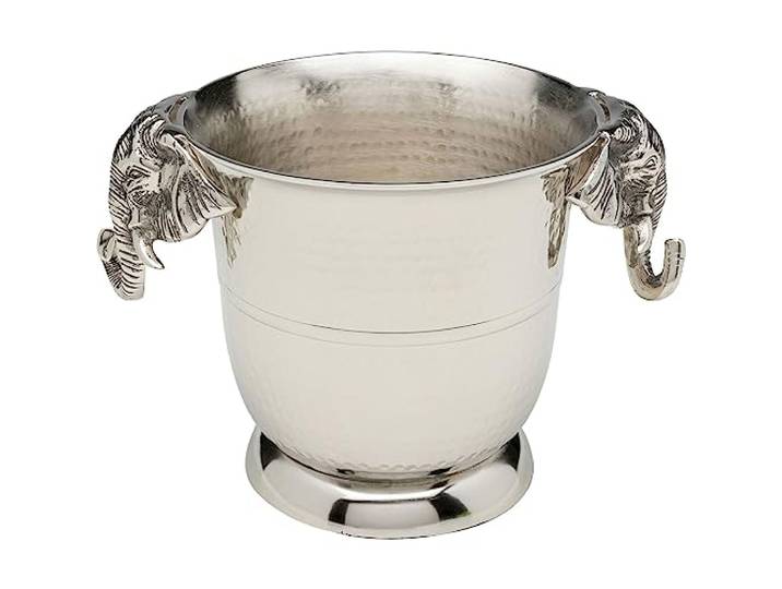 Kare Design Weinkühler Happy Elephants, Silber, Flaschenkühler für Wein und Sekt, Getränkekühler, Sektkühler mit Elefanten, Aluminium, 4,5l Füllmenge, 34x24x23 cm (H/B/T)