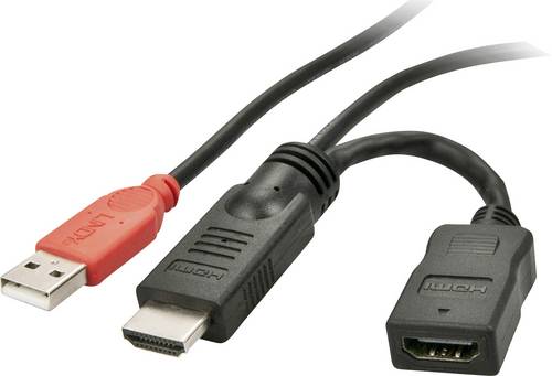 LINDY HDMI Direktstromversorgungskabel HDMI-A Stecker, USB-A Stecker, HDMI-A Buchse 0.15m Schwarz 41080 HDMI-Kabel
