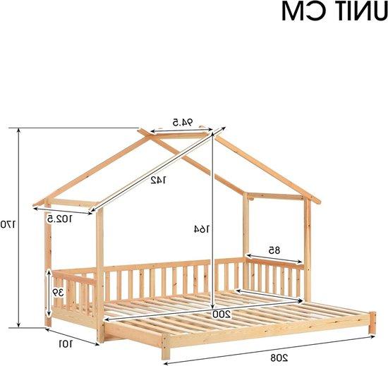 Erweiterbares Hausbett - Babybett Tagesbett - Kinderzimmer Dekoration - Erweiterbares Design - 90x200 cm - Naturel