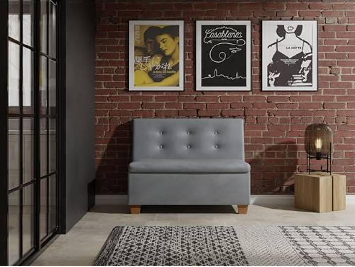 JKG Meble Essbank fur Kuche - Sitzbank Esszimmer mit Aufbewahrungsbehälter - Modern Essbank Küche - Stoff Velours - gepolsterte Rückenlehne (Grau - Monolith 84, 110cm)