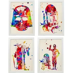 POSTER Set mit 4 Star Wars Film Darth Vader, Yoda, R2D2 und C3PO A3 Weißer Rahmen