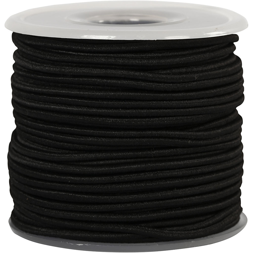 Creativ Company Elastisch koord, 2 mm, zwart, 25 meter