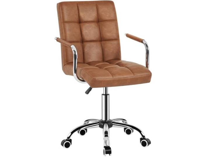 Fauteuil de Bureau Pivotant en Similicuir-Dossier Capitonné-Réglable en Hauteur Structure Métal-Marron Rétro - YAHEETECH