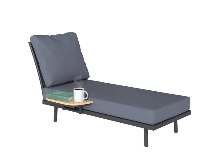 Chaise Longue De Jardin - Outsunny - Avec Coussin Lavables Et Étagère Latérale - Oléfine Métal - 58x137x75cm - Gris