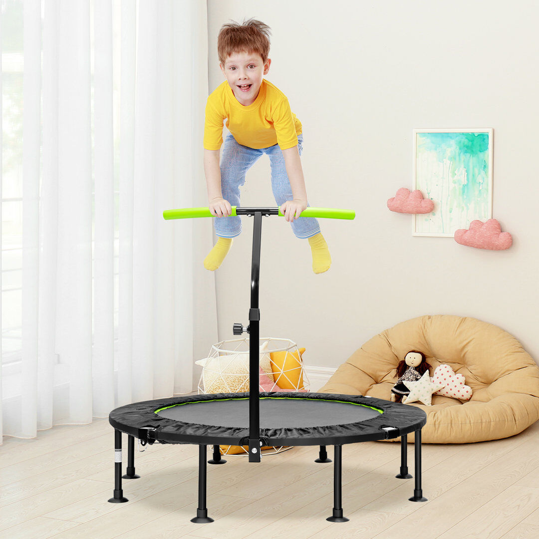 Albricus Freeport Park 115cm Round Fitness Trampoline with Handlebar Black 121cm H X 115cm W X 115cm D