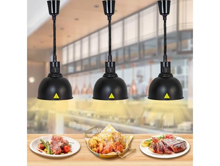 Aocay Wärmelampe Küche Gastro, Hängende Wärmelampen für Speisen Einziehbar Wärmelampe Gastronomie für Speisen 19/25cm, 250W Speisenwärmer Lampe für Essen Buffets und Hotels