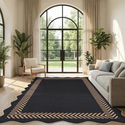 Garvee Scalloped Easy Jute Indoor Outdoor Bordered Area Rug