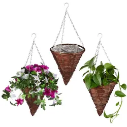 Relaxdays Geflochtene Blumenampel im 3er Set Braun
