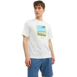 Jack & Jones Herren Rundhals T-Shirt  JORTULUM LANDSCAPE- Regular Fit - Bright White 12235226 - M