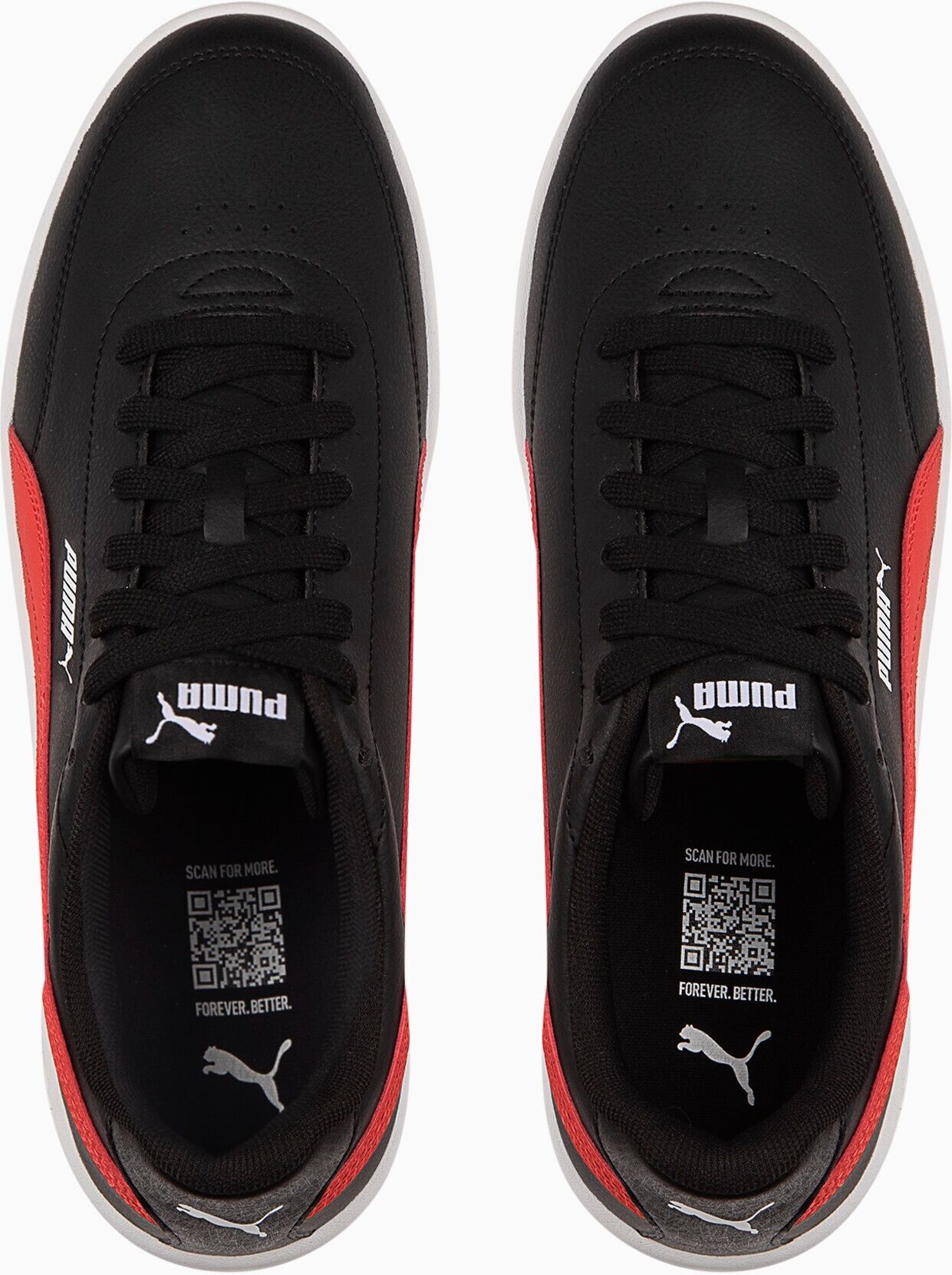 Sneaker PUMA "COURT CLASSIC CLEAN", Damen, Gr. 44,5, Textil, puma schwarz, for all time rot, puma weiß, Synthetik, Schuhe Sneaker, mit SoftFoam+ Innensohle, mit Synthetik-Obermaterial, mit Schnürung puma schwarz, for all time rot, puma weiß 44,5, Textil