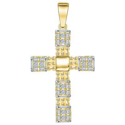 Kreuzanhänger FIRETTI "Schmuck Geschenk Gold 375 Halsschmuck Anhänger Halskette Kreuz", gelb (gelbgoldfarben, weißgoldfarben, kristallweiß, kristallweiß), Schmuckanhänger, Damen, Gelbgold 375, 1,68 g, mit Zirkonia (synth.)