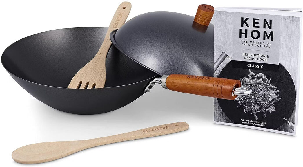 Ken Hom Non-Stick Carbon Steel Wok Set with Lid Black 31.5cm W