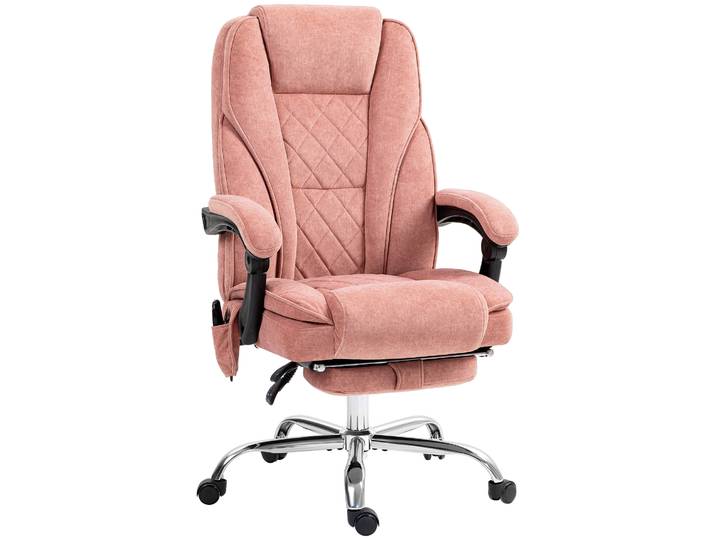Vinsetto Ergonomische Bureaustoel met Massagefunctie, Voetensteun, Draaibaar, Rolbaar, Roze