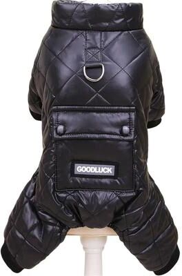 Uplifted Goods Waterproof Winter Dog Jumpsuit With Hood luck Black s
